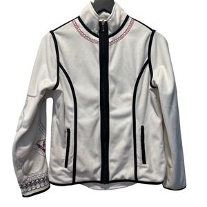 Eddie Bauer White Fleece Jacket Full Zip Embroidered Accent Women's‎ Medium